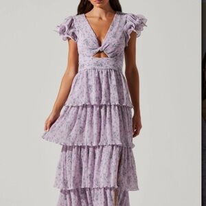 Astr Emporia Floral Pleated Tiered Midi Dress